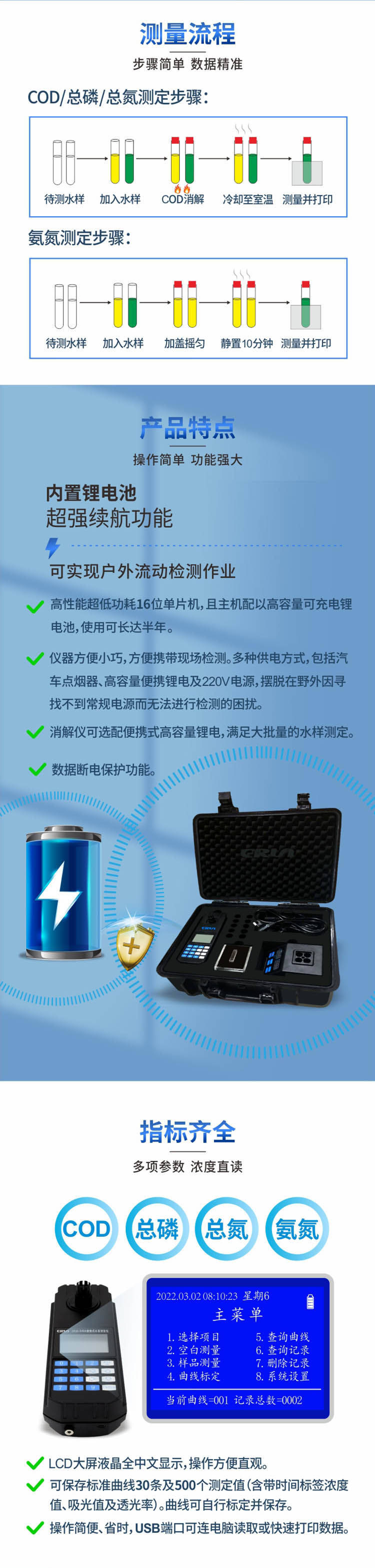 便攜式多參數(shù)COD、氨氮、總磷、總氮水質(zhì)測定儀